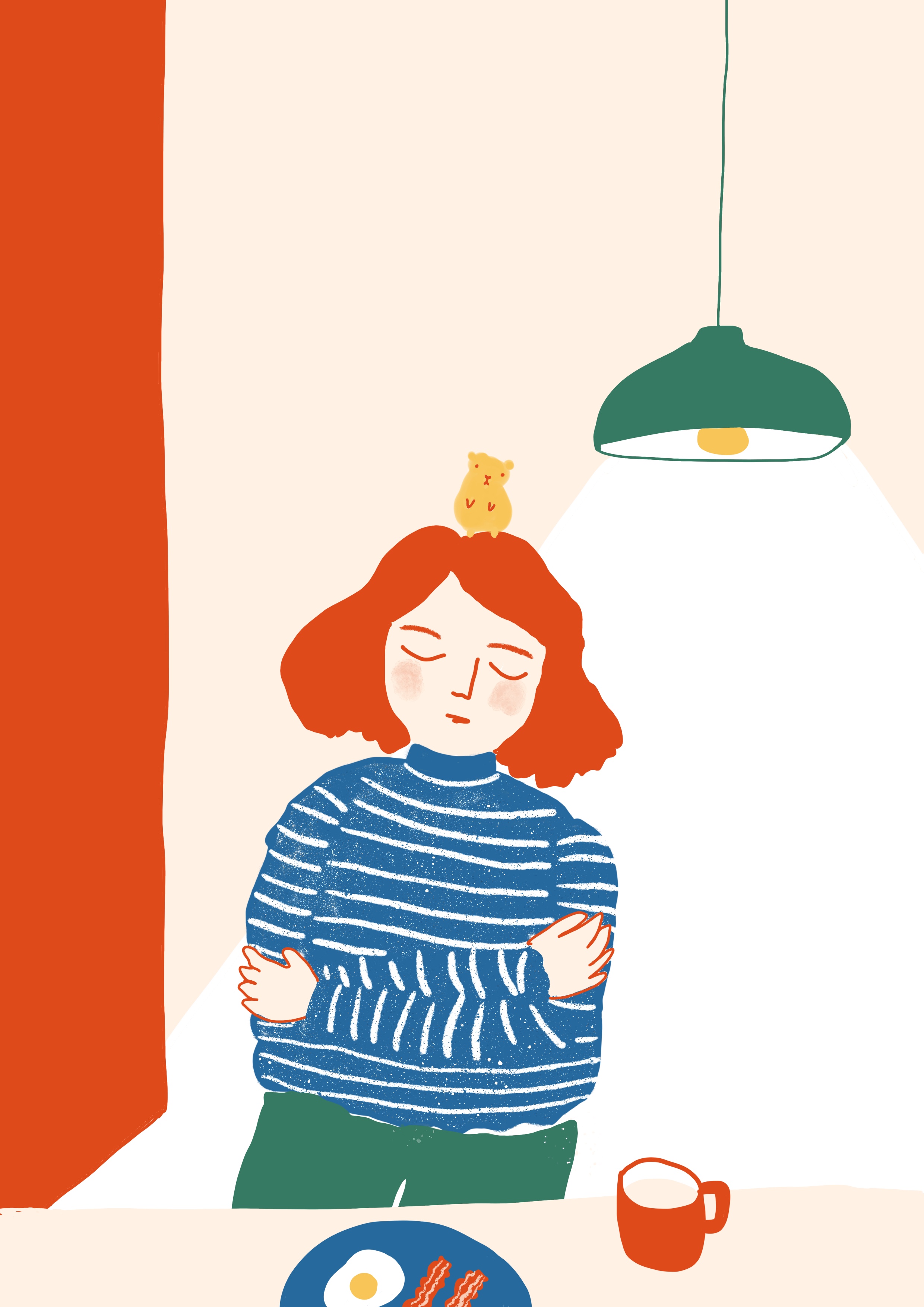 girl-and-hamster-and-breakfast-abstract-eliza-brown-illustration-elizadrawstheline
