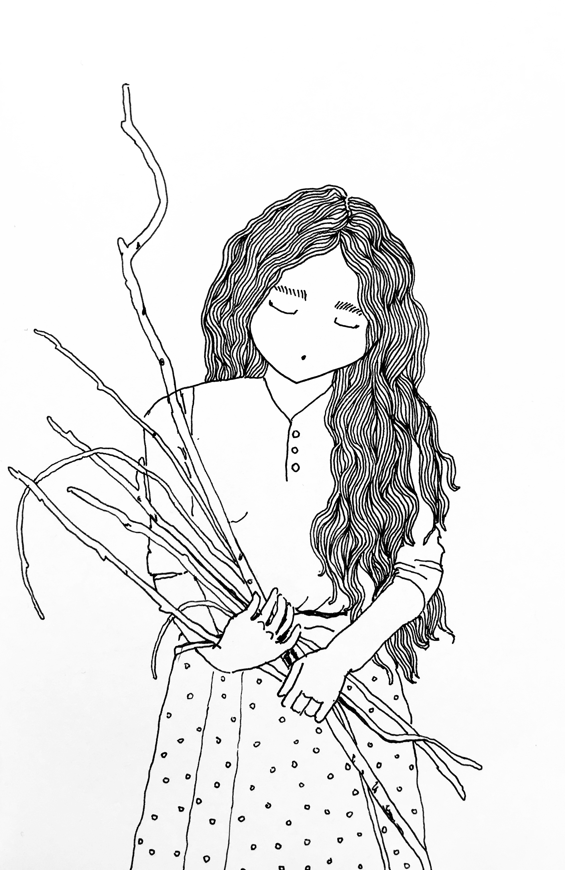 Girl long hair illustration Eliza Brown elizadrawstheline Eliza Lucescu