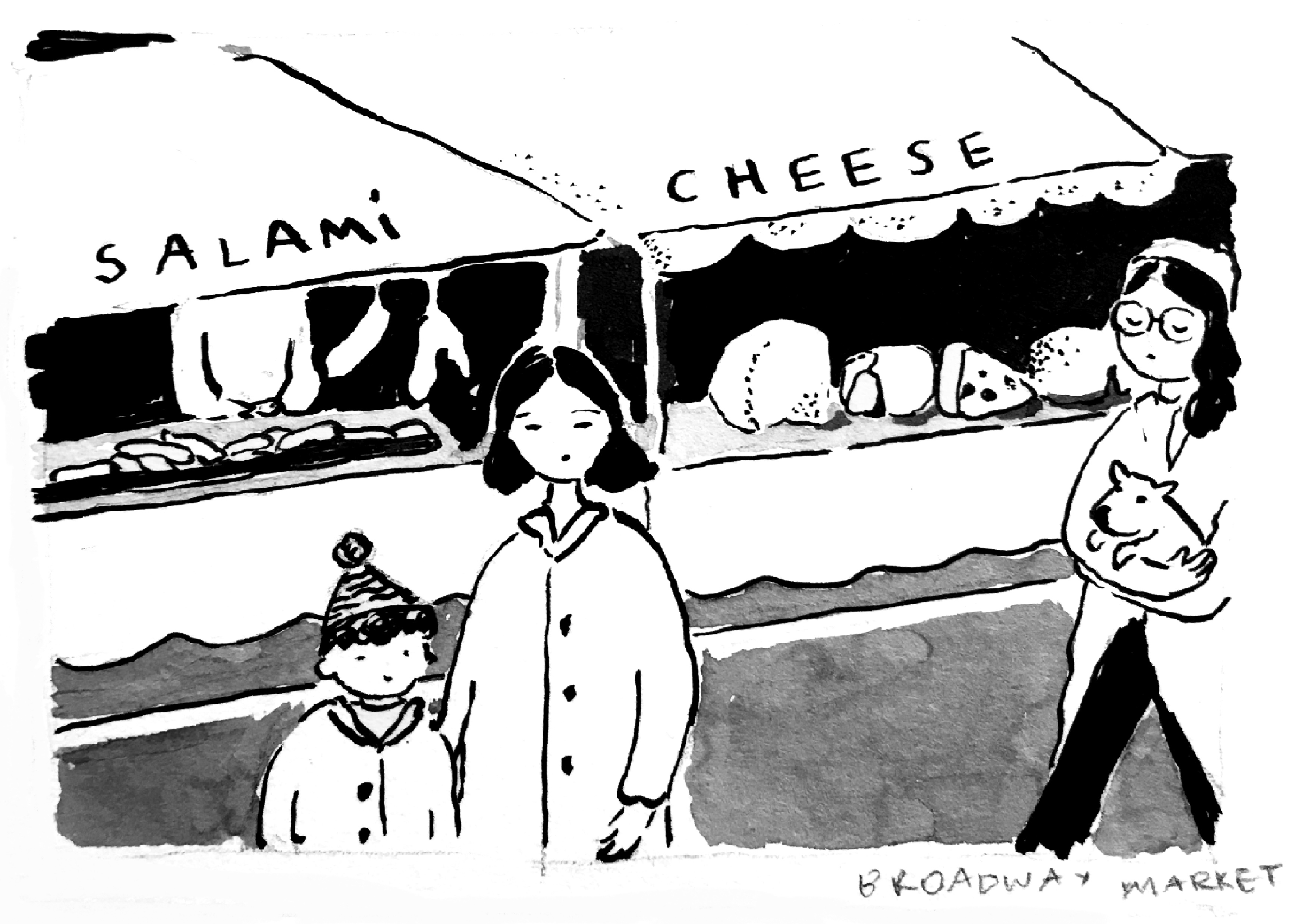 Broadway Market East London Hackney illustration Eliza Brown elizadrawstheline eliza lucescu