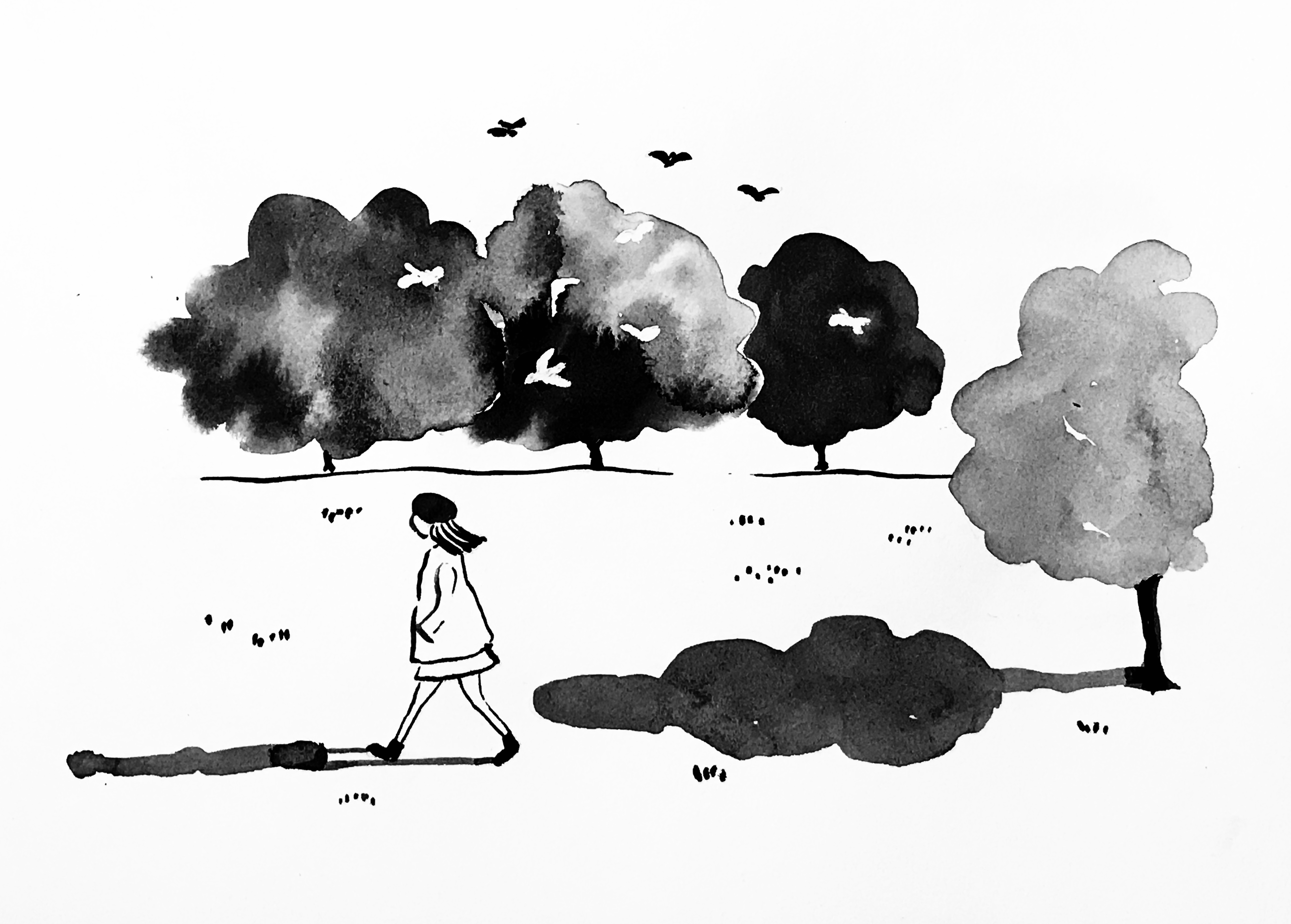 Girl in park illustration Eliza Brown elizadrawstheline eliza lucescu