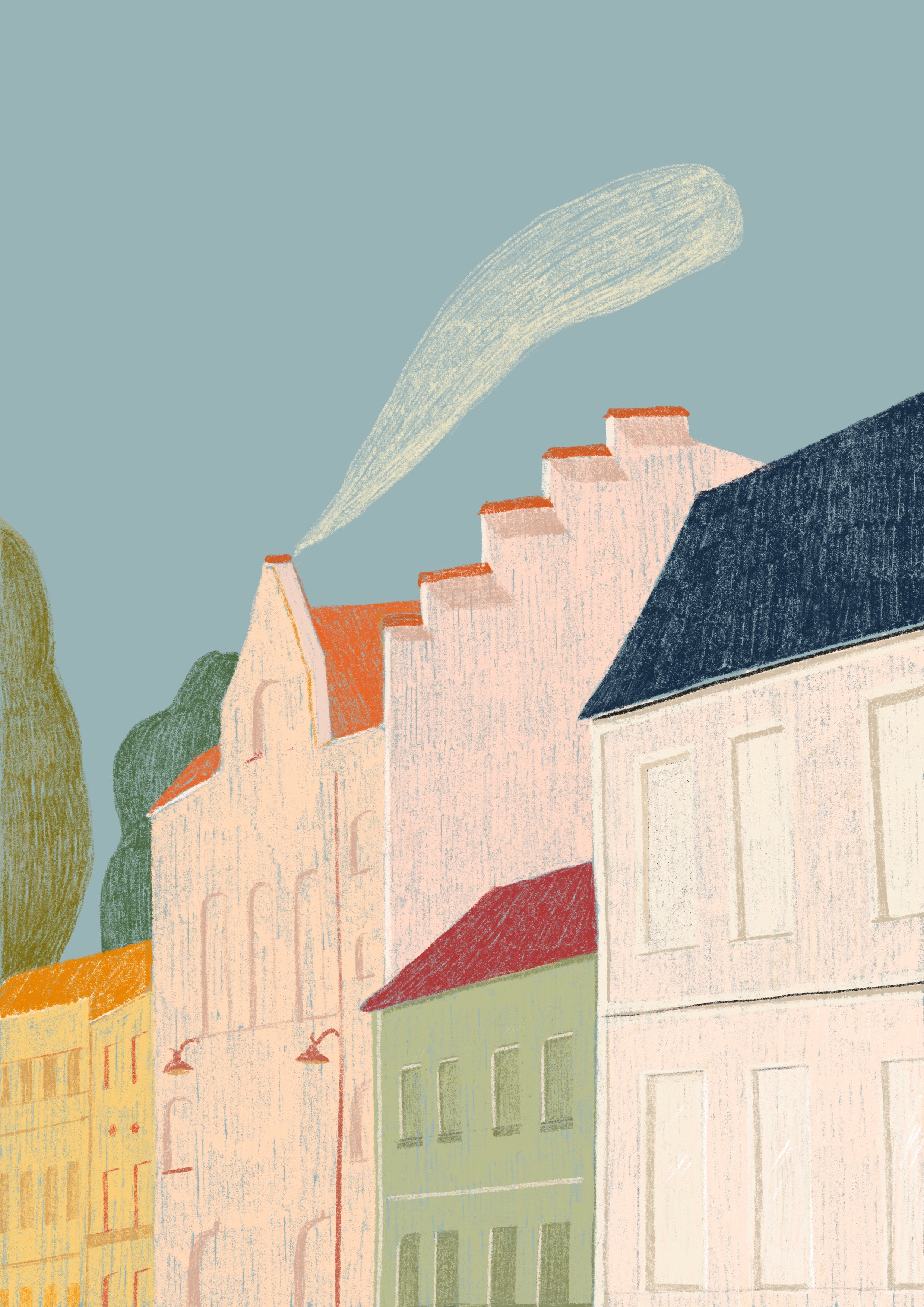 sibiu houses pastel illustration Eliza Brown illustrator elizadrawstheline