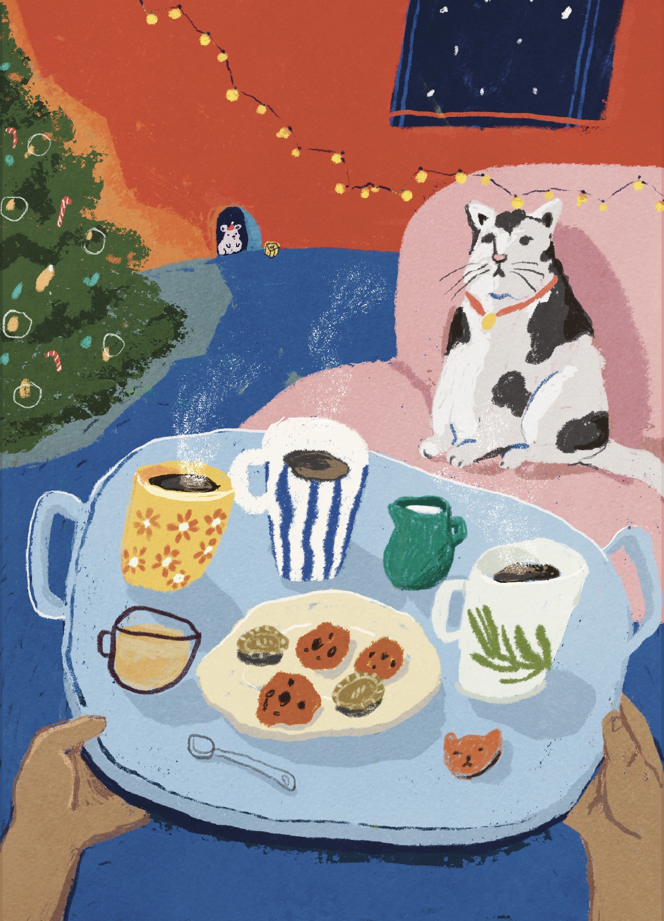 christmas-card-cat-and-tea-elizadrawstheline-eliza-brown-illustration
